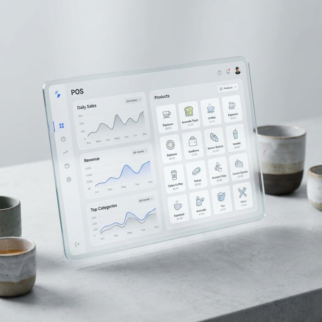 Giao diện quản lý Piee POS hiển thị doanh thu và tồn kho